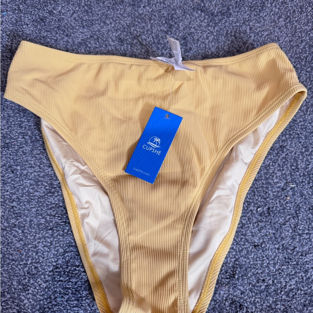 CUPSHE Ribbed High-Leg Bikini Bottom in Mustard Yellow